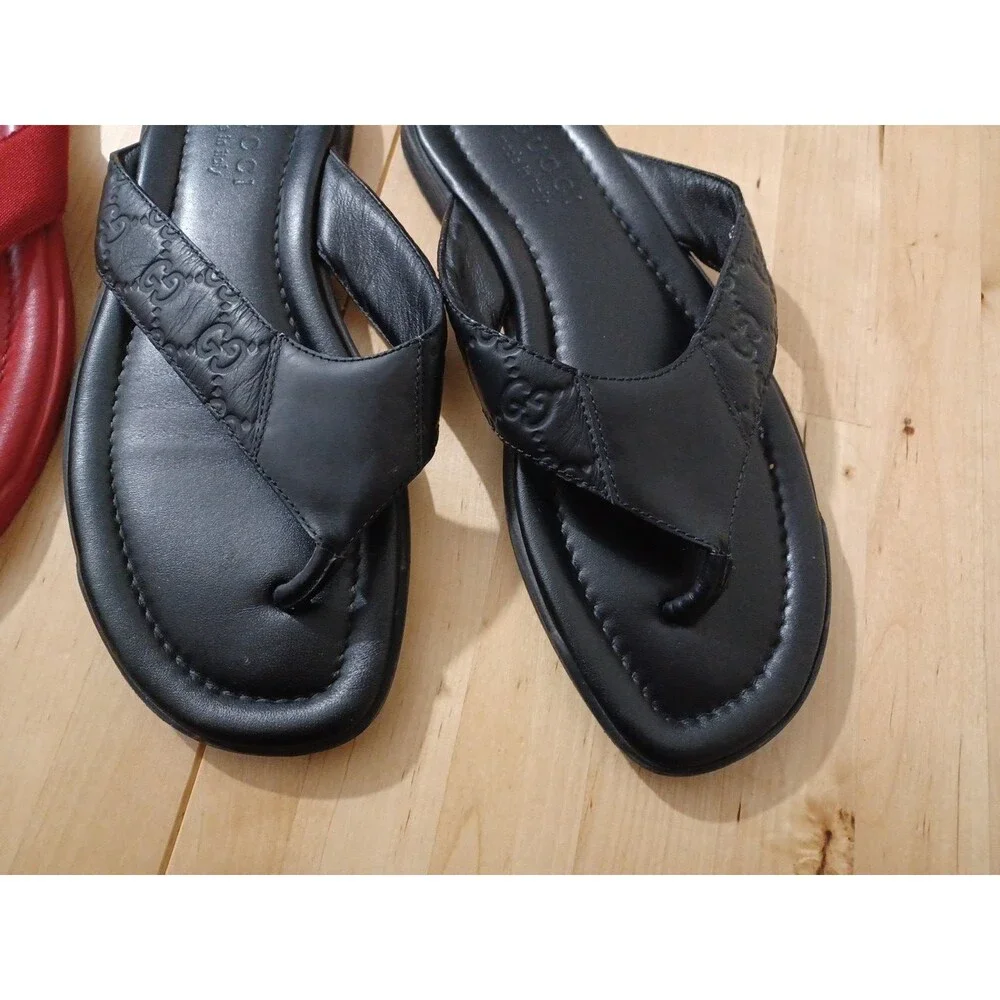 Lot Of 2 Gucci GG Black Red Leather Thong Men Sandal Slide US7.5 EU40 GUCCI/UK7G